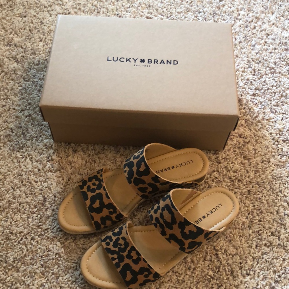 Lucky Brand Brown and Black Slide Sandals